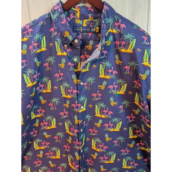 Ralph Lauren Shirt Mens Button Down 2XL Classic Graphic Flamingos Beach Casual - Picture 2 of 6